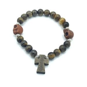 Crystal beaded stretch bracelet ONE NEW yellow tiger eye cross skull reiki medit
